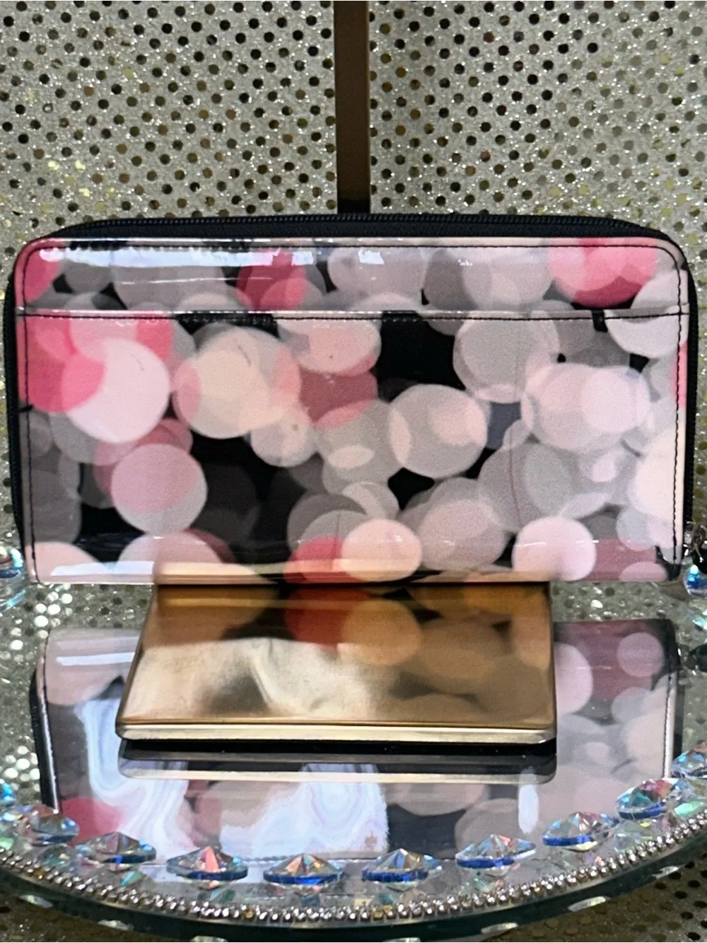 kate spade Vintage black wallet w/pink and blush bubble print Approx. 7 x 4